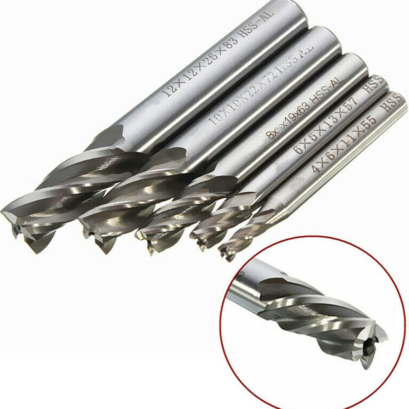 5Pcs CNC Straight Drill Bits HSS Shank 4 Flutes Engraving Milling Cutters Bit