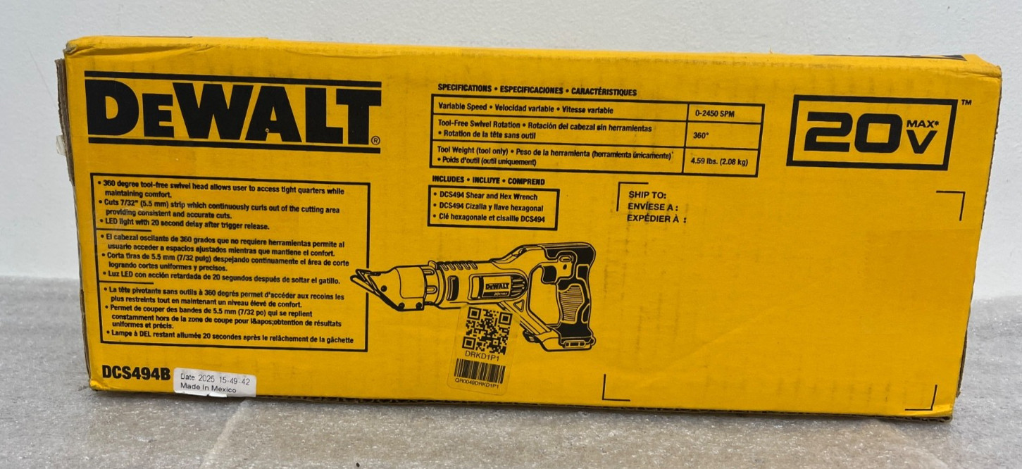 DeWalt DCS494B 20V MAX 14 Ga Swivel Head Double Cut Metal Shears Tool Only
