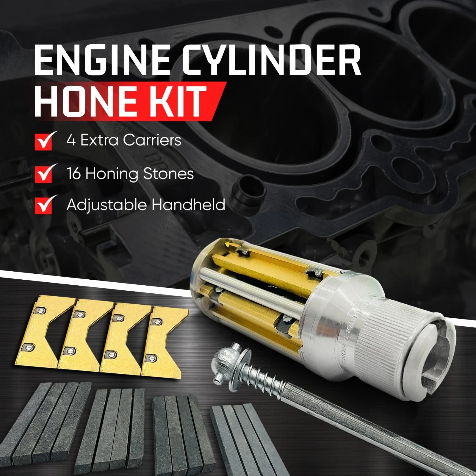 Cylinder Engine Hone Kit 50mm To 75mm Honing Machine plus 4 Set Honing Stones