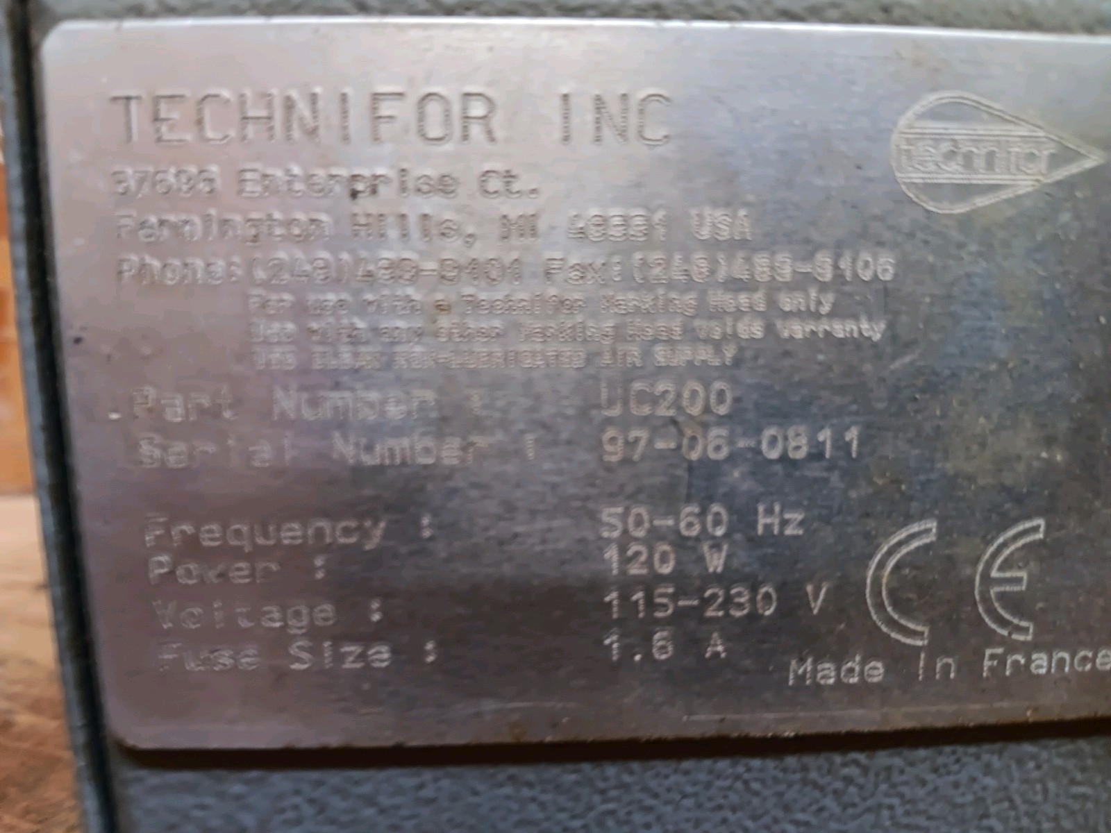 Technifor UC200 Controller Marking Machine 115-230V 120W Preowned