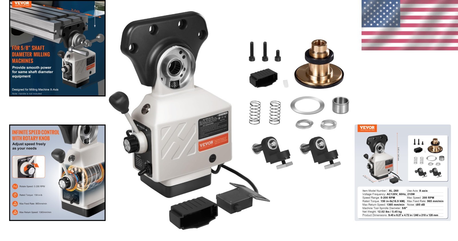 Vevor 110V X-Axis Power Feed for Milling Machine – Precision Control 0-200 RPM