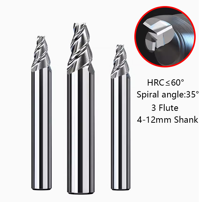 60° Flat Bottom Tapered Milling Cutter 3 Flutes End Mill Router Bit 4-12mm Shank