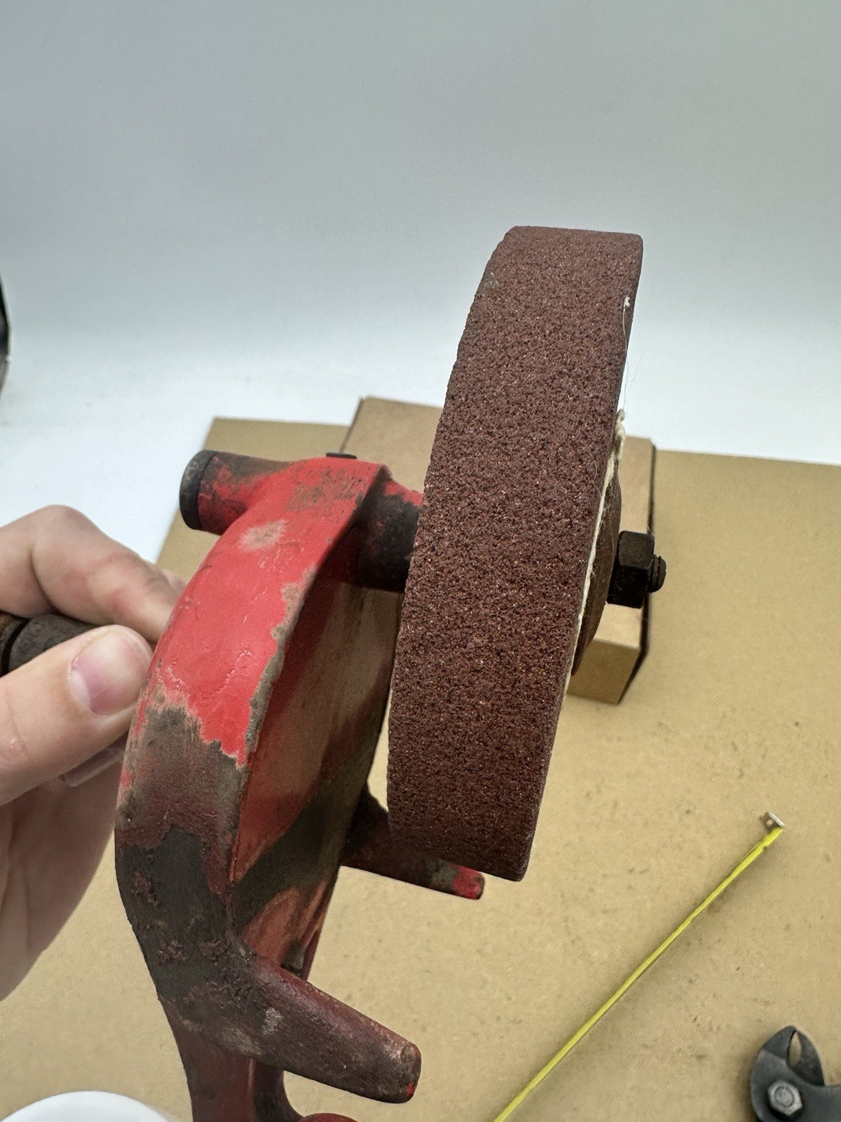 Vintage Antique Hand-Crank Bench Grinder 4-3/4” Diameter Grinding Wheel