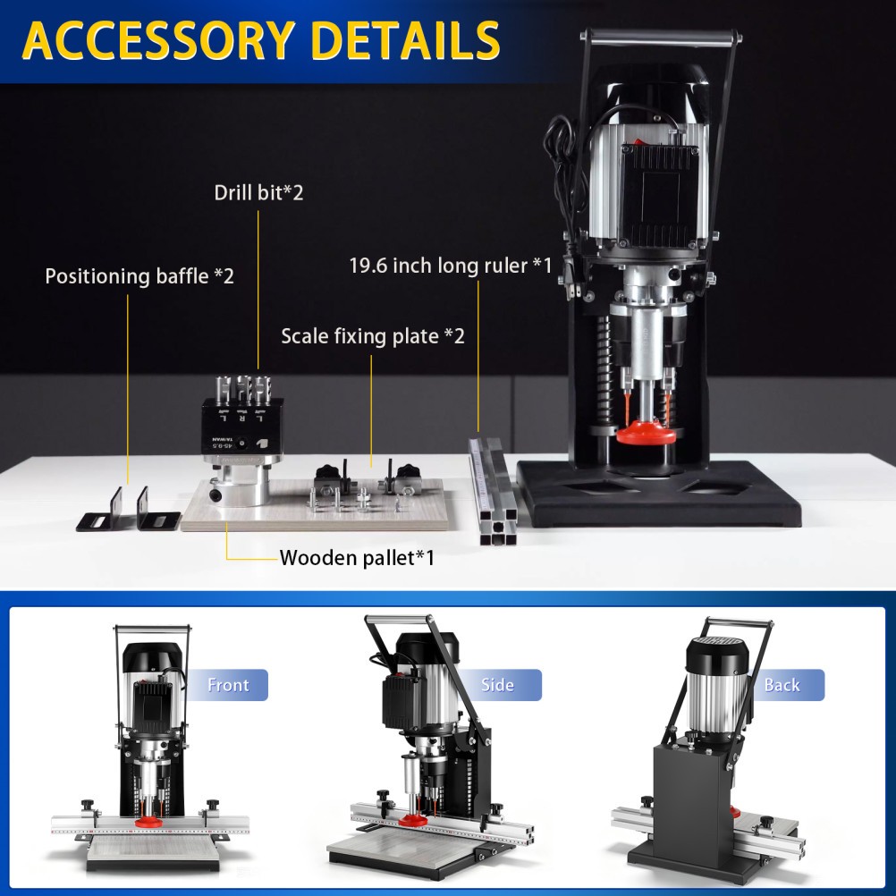 Manual Hinge Drilling Machine Woodworking Boring w/ Two Drill Bit 45-9.5 & 48-6