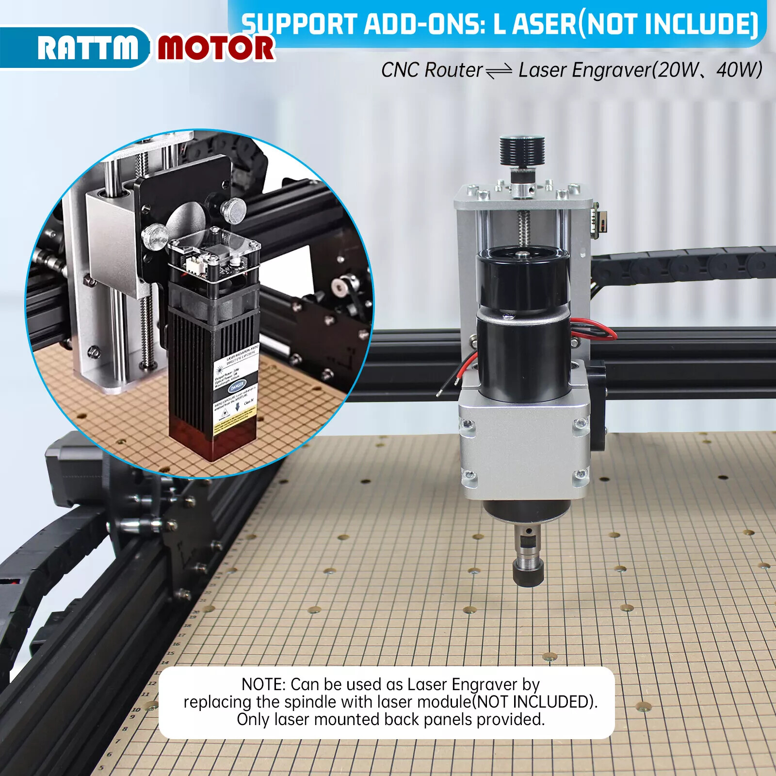 MDF Table CNC 4540 Router 500W Engraver Machine+20W/40W Laser+Offline controlle