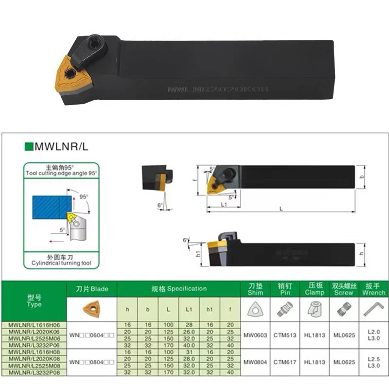 Lathe External Turning Tool Holder CNC MWLNR MWLNL MWENN 1616 2020 2525 WNMG