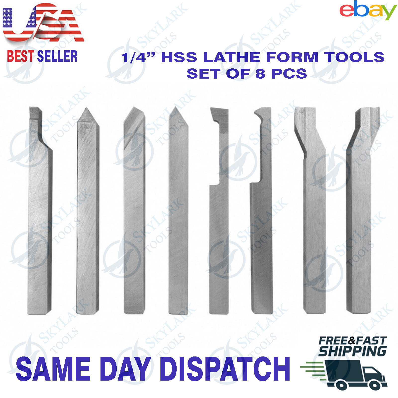 HSS Lathe 1/4″ Form Tools Set Of 8 Pieces Square Shank Lathe Pre Formed Tools
