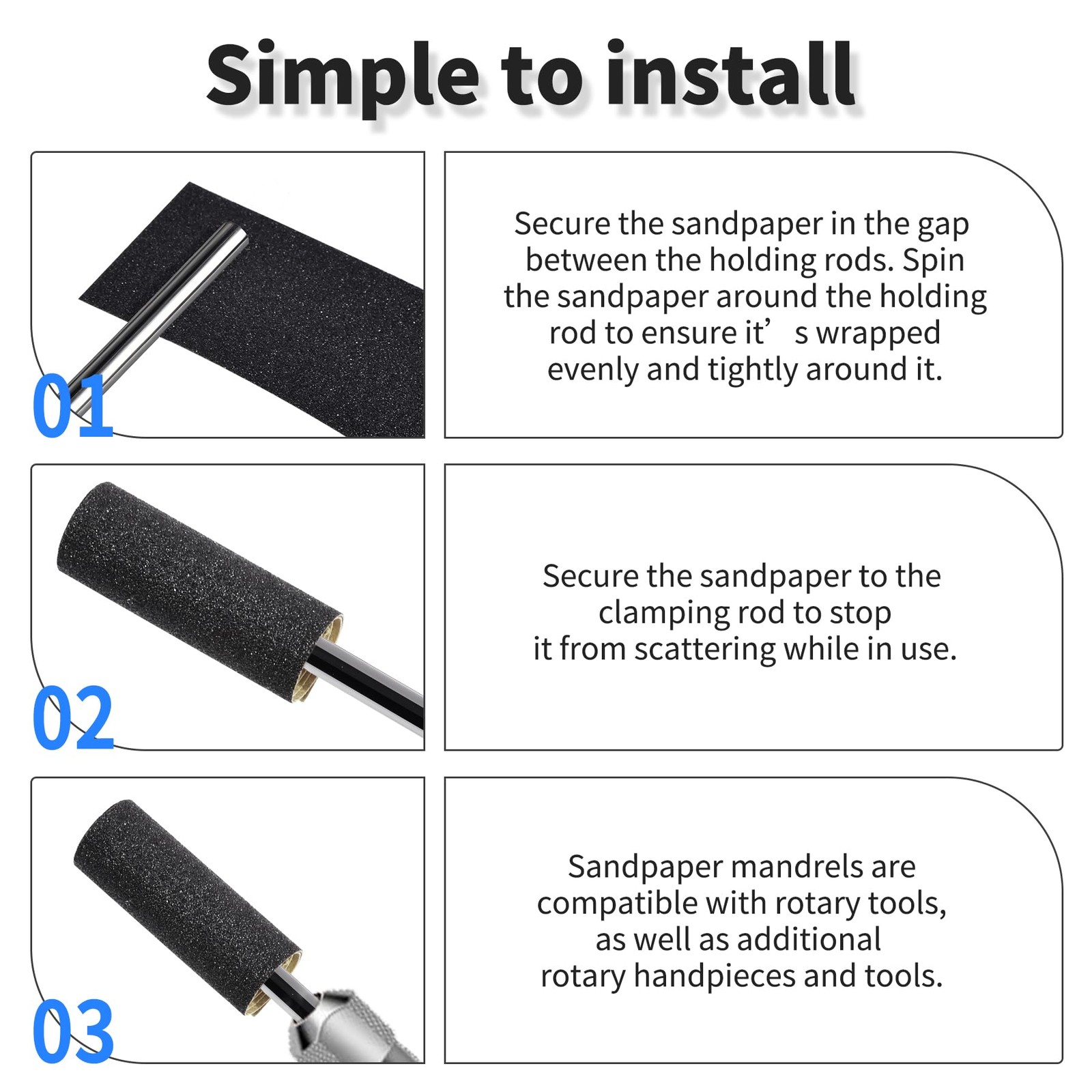 Skweawert 5 Pcs Shank Straight Mandrel Sandpaper Holder, 3mm Shank of Profess…