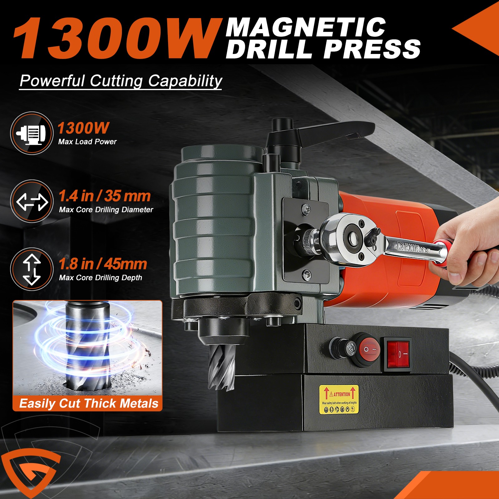 GEARZAAR 1300W Low Profile Mag Drill Portable Magnetic Press Light Weight Steel