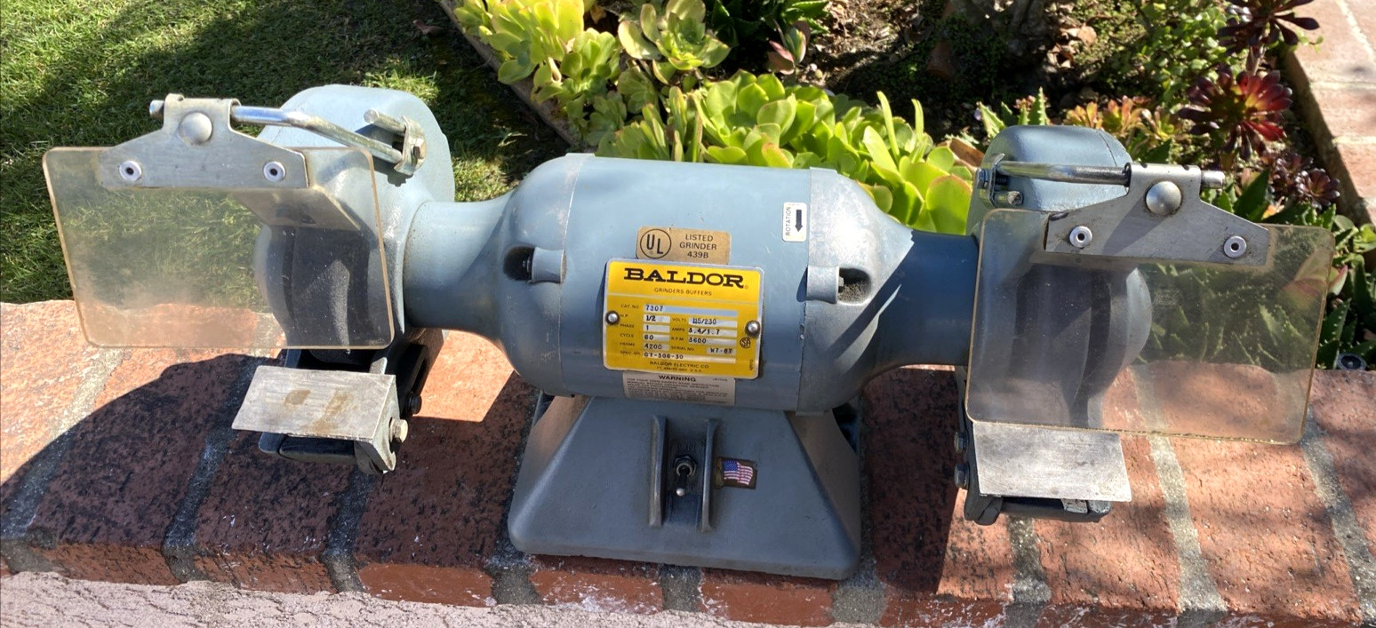 Baldor 7” Bench Grinder 1/2HP 1 Phase Model 7307 Vintage Made In USA