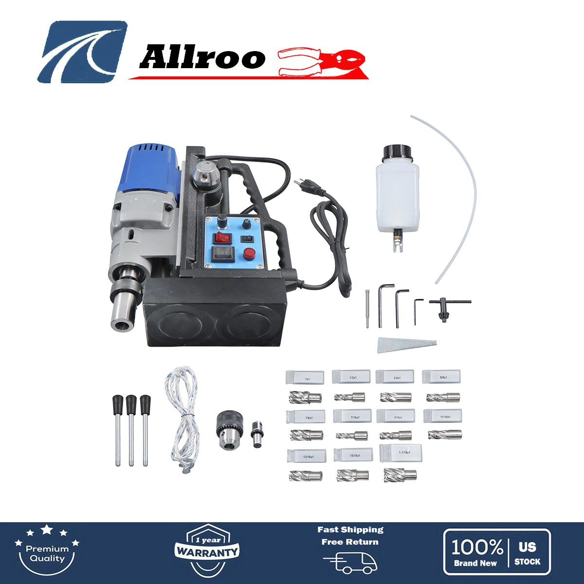 MD50 1950W Magnetic Drill with 11 Drill Bit Stepless Speed Bi-Directional 13900N
