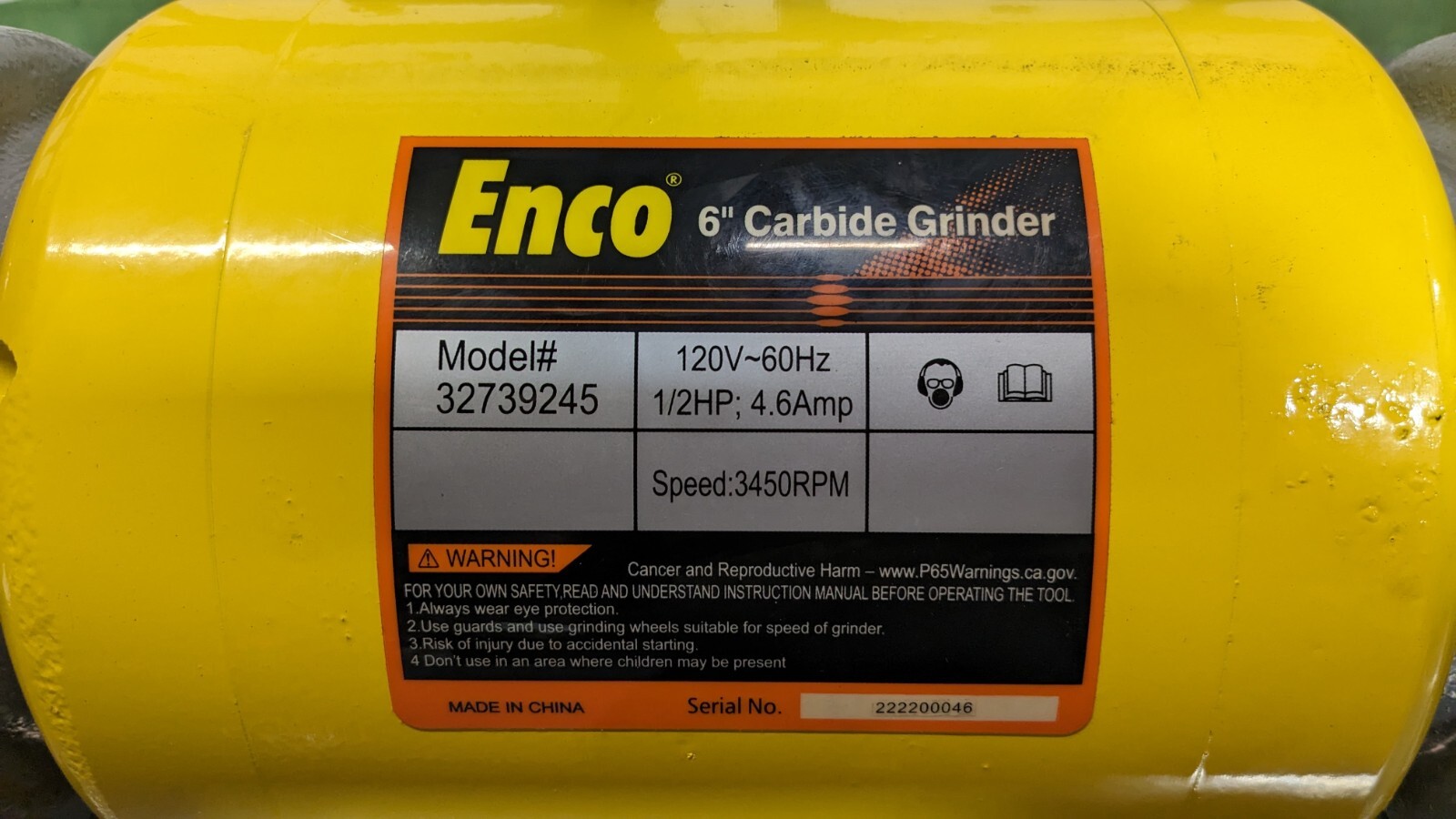 ENCO Bench Carbide Grinder 6 Wheel Dia 1-1/4 Arbor 120v TG-6L