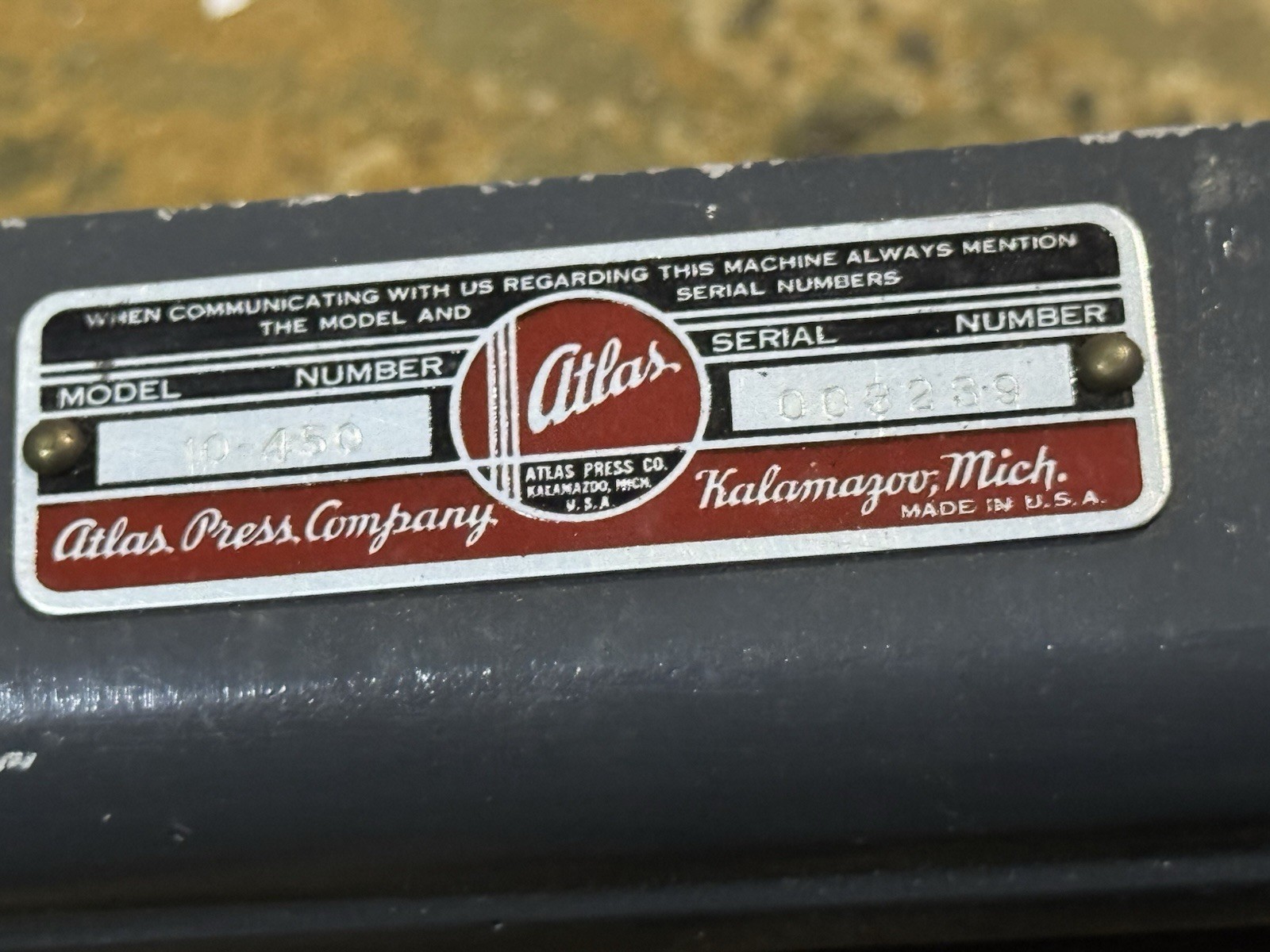 1/4 HP Atlas Kalamazoo Tool Post Grinder Model 10-450