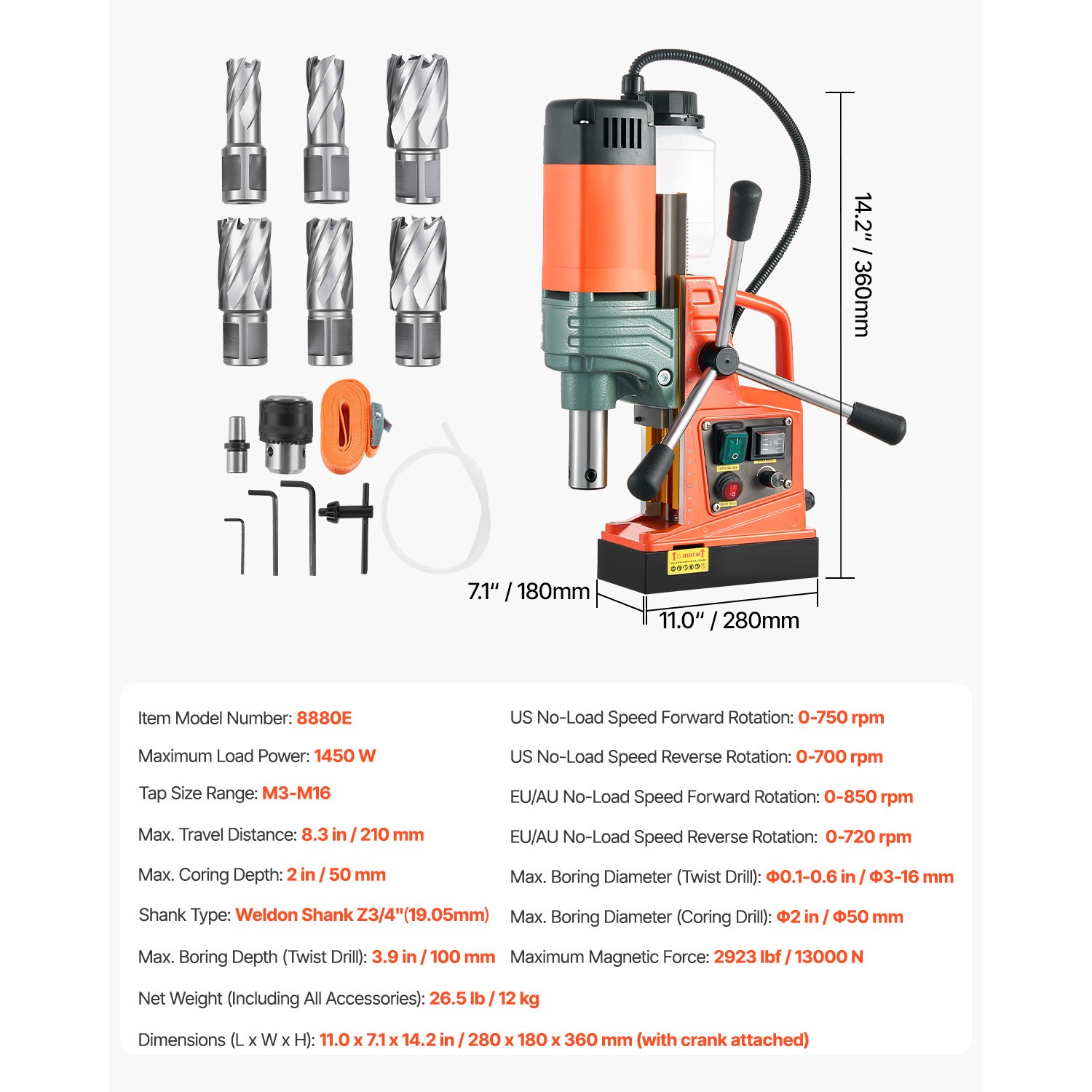 Uimoso Portable Magnetic Drill Press 1450W, 2923 lbf, 2″ Coring Capacity