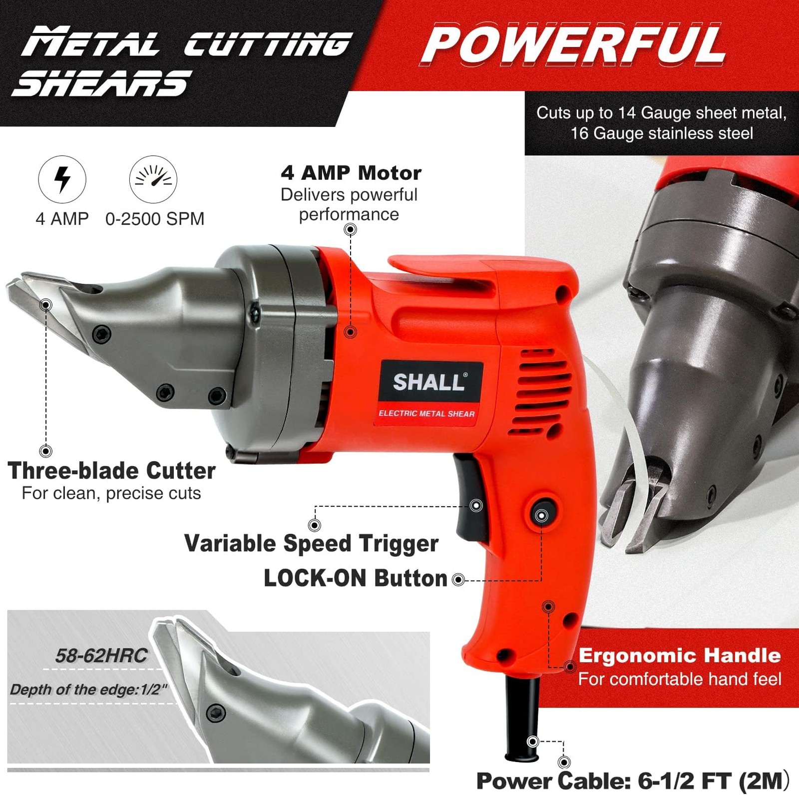 SHALL Electric Metal Cutting Shear, 4.0-Amp Corded Sheet Metal Cutter, Variab…