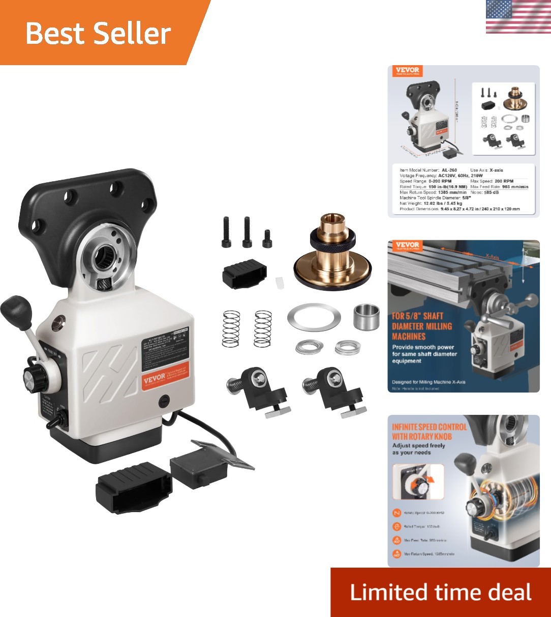 Vevor 110V X-Axis Power Feed for Milling Machine – Precision Control 0-200 RPM