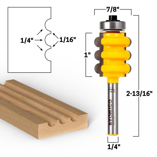 Triple Flute Furniture Molding Router Bit 1/4″ Flutes 1/4″ Shank – Yonico 16161q