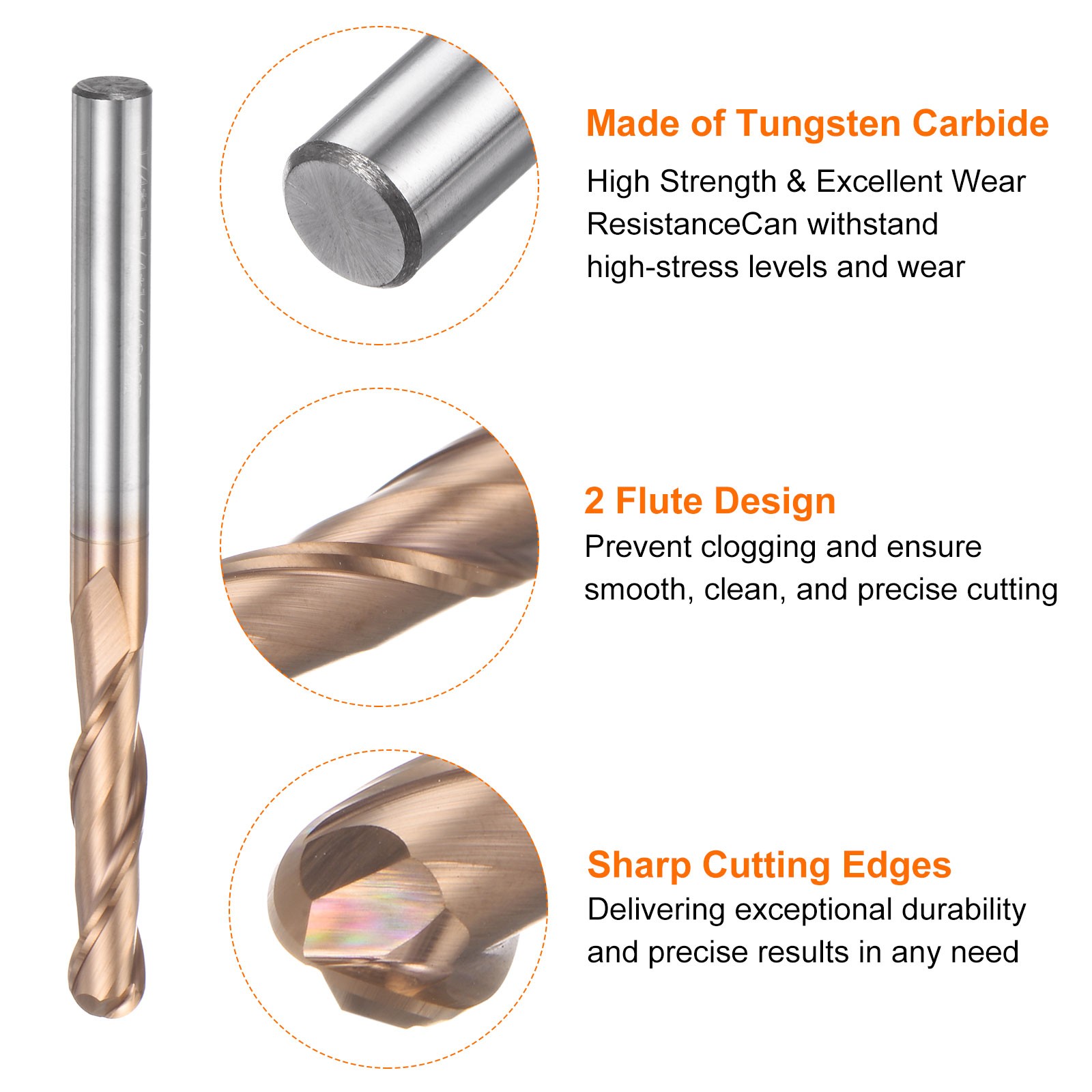 2 Flute Ball Nose End Mill 1-1/4″ Cutting Length for Carving Engraving