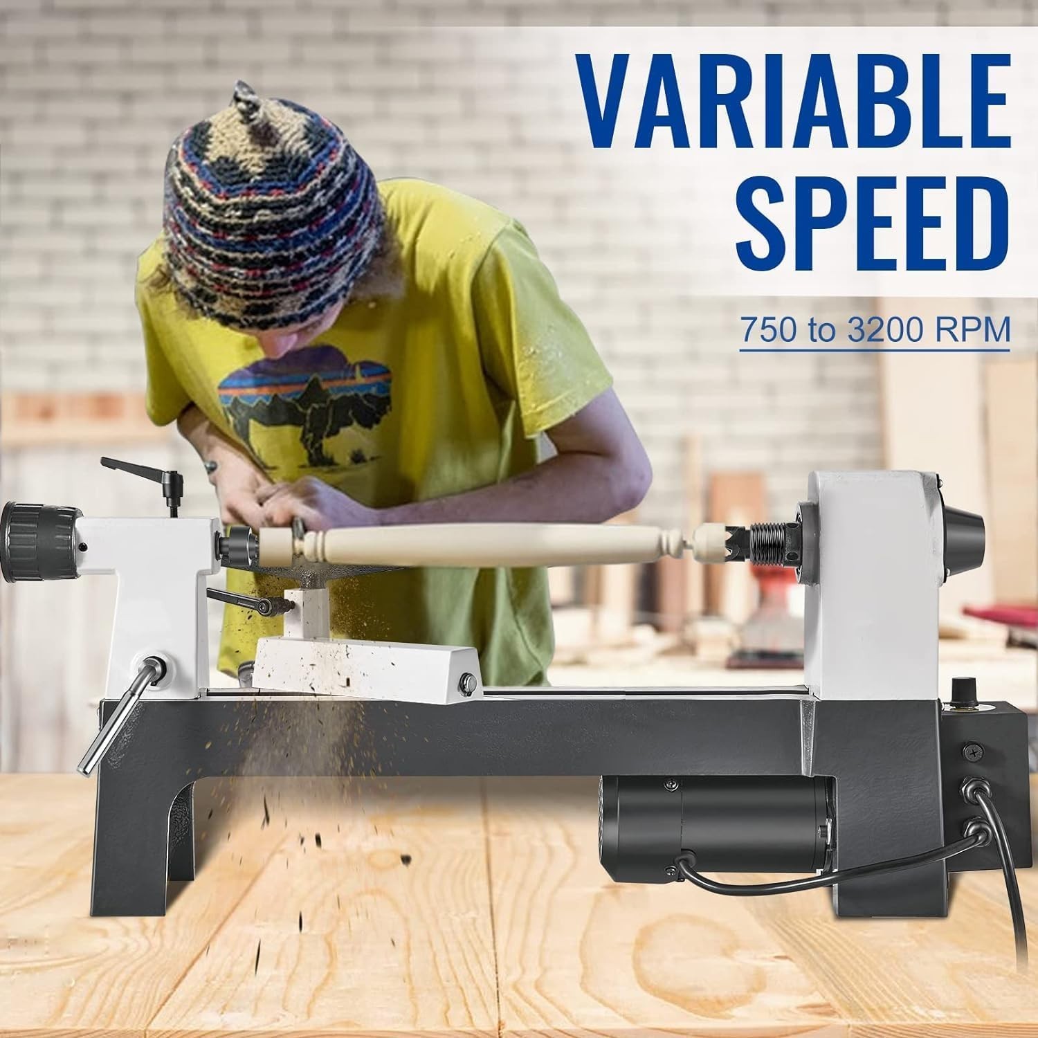 8″ x 12″ Wood Lathe, Mini Benchtop Wood Lathe Machine1/3 HP Lathes for Woodwork