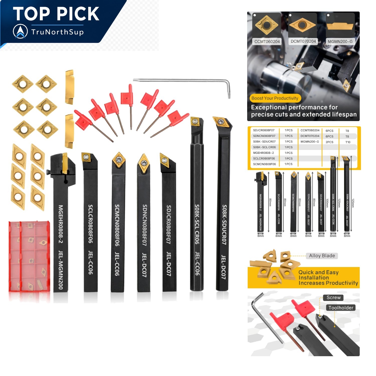 Indexable Lathe Turning Tool Kit 21pcs with 7 Holders and 14 Inserts for Meta…