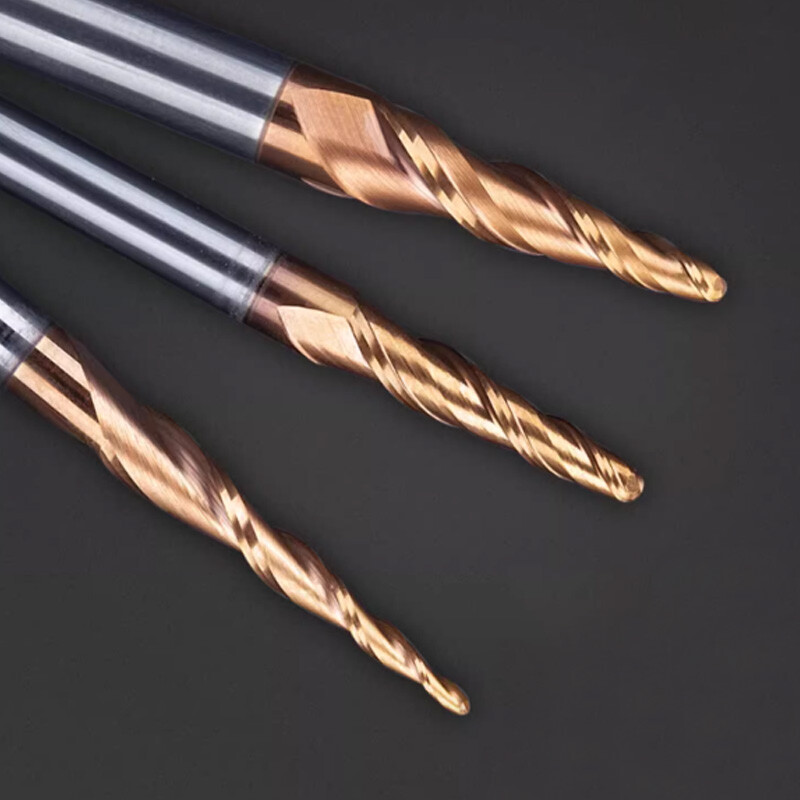 R0.25-R2.0 Carbide 2-Flute Tapered Ball Nose End Mill CNC Cutting Router Bit