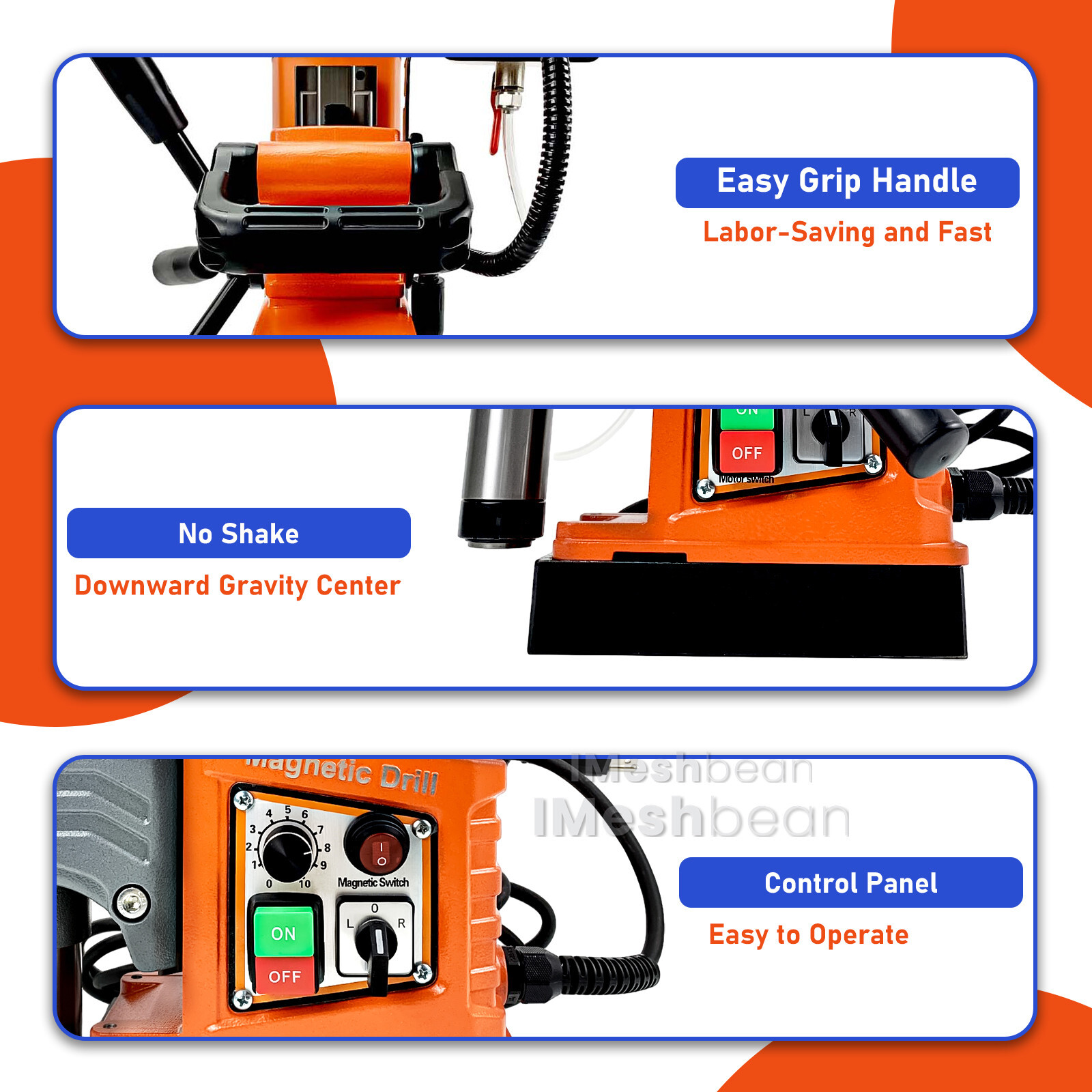 1400W Magnetic Drill 2922lbf/13000N Portable Mag Drill Press 810RPM w/ 6 Drills