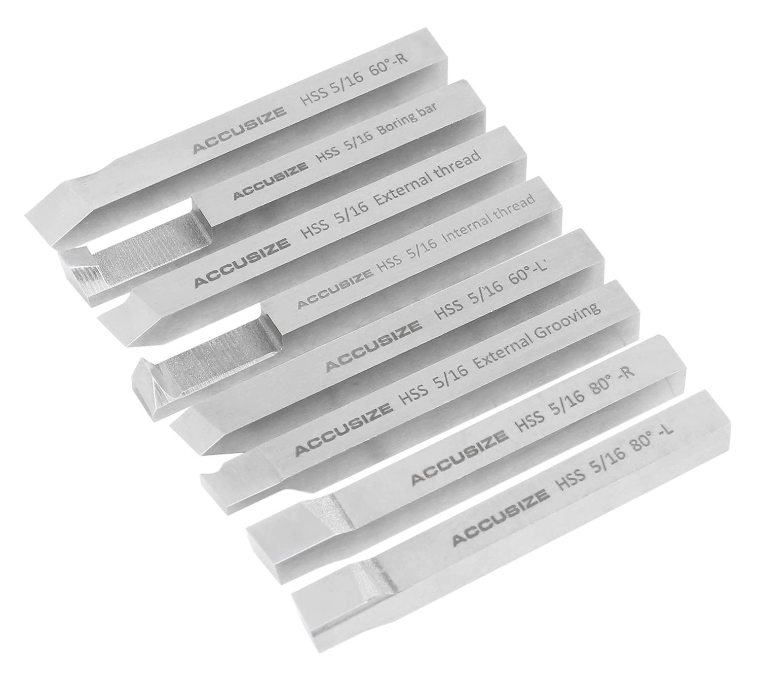 Accusize Industrial Tools 5/16” 8 Pc H.S.S. Tool Bit Set, Pre-Ground for Turnin