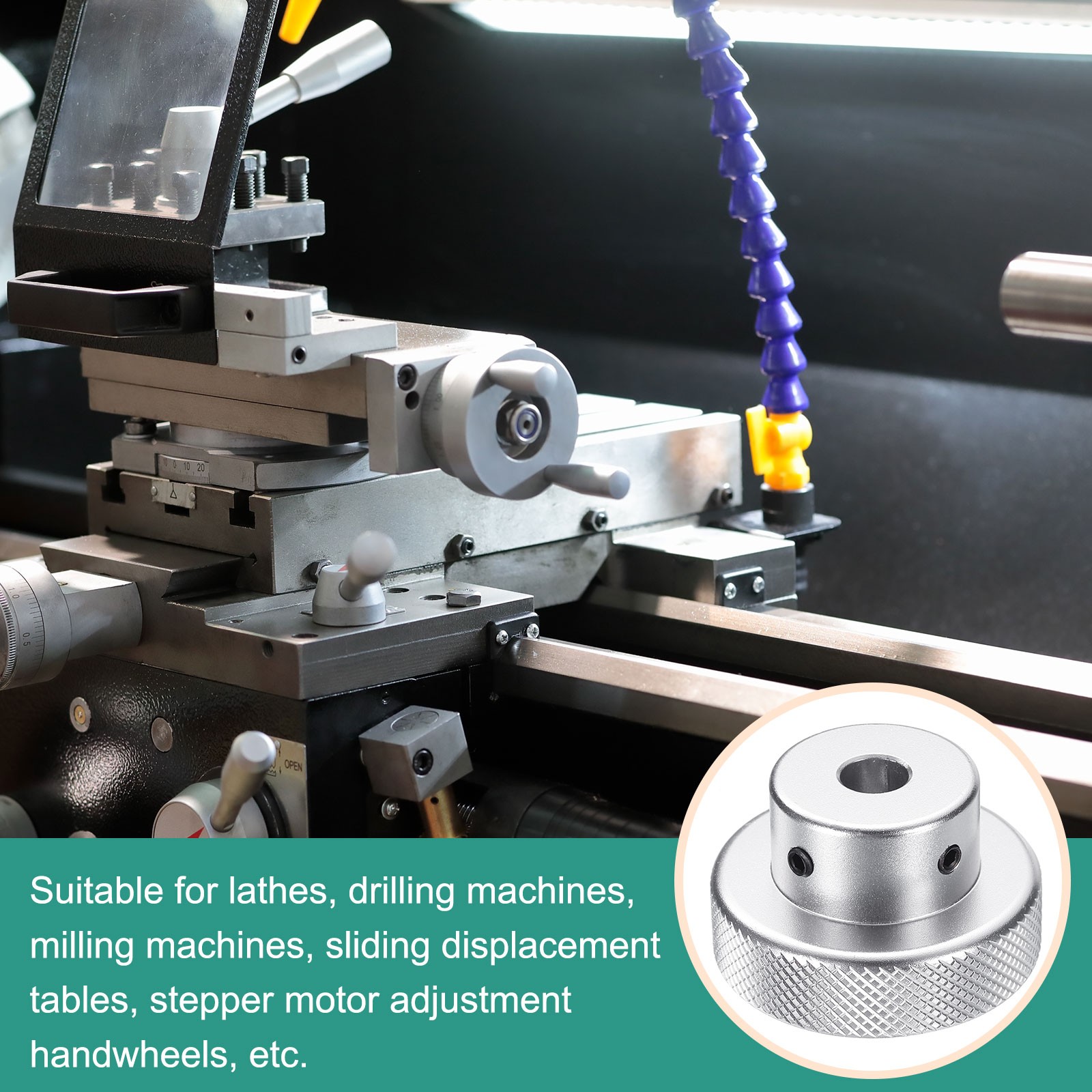 Aluminum Alloy Handwheel 40mm OD 8mm Bore Hand Wheel for Lathe, Silver
