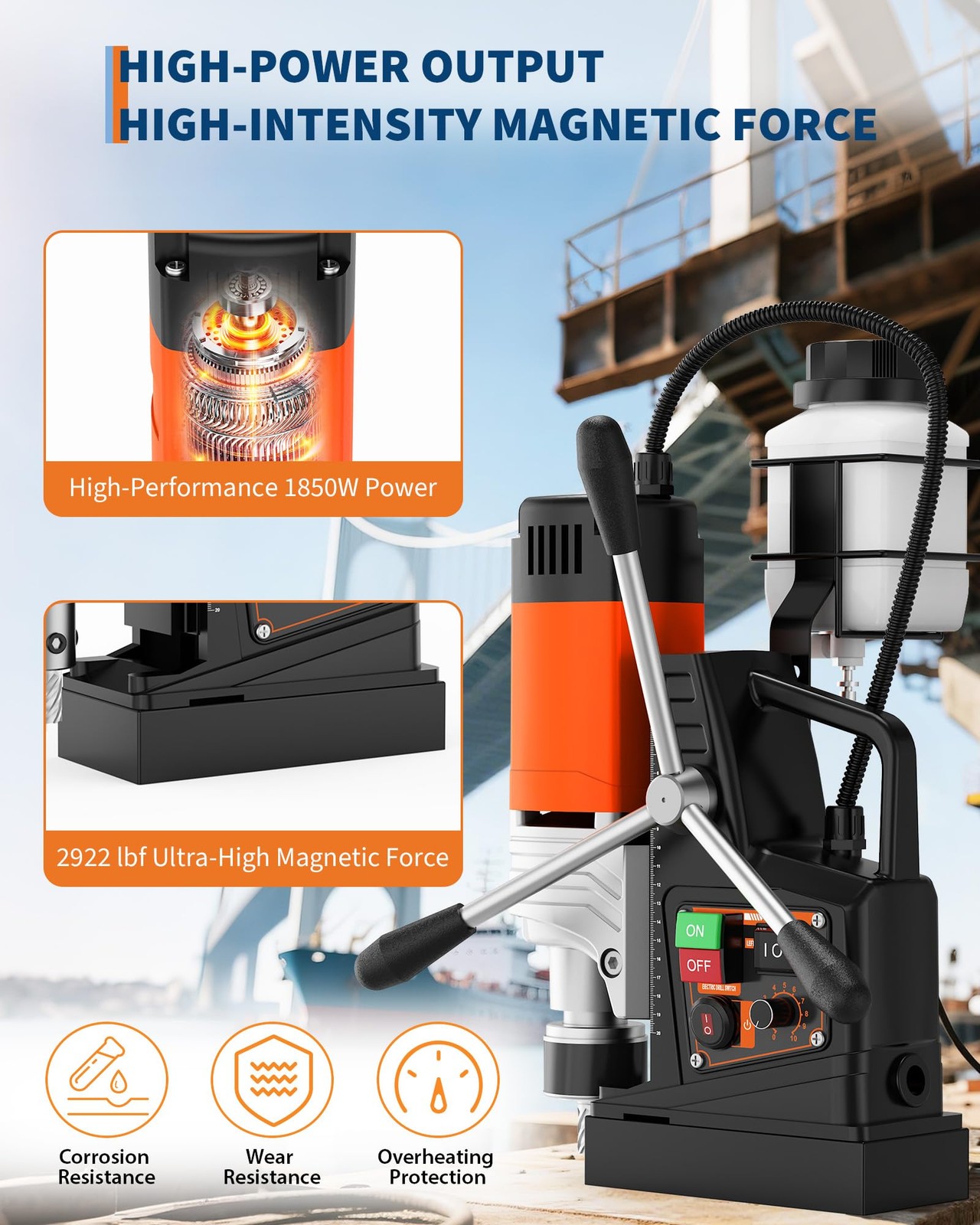 1850W Magnetic Press, 2″ Boring Diameter, 2922Lbf Magnetic Drill, 810 RPM Drill