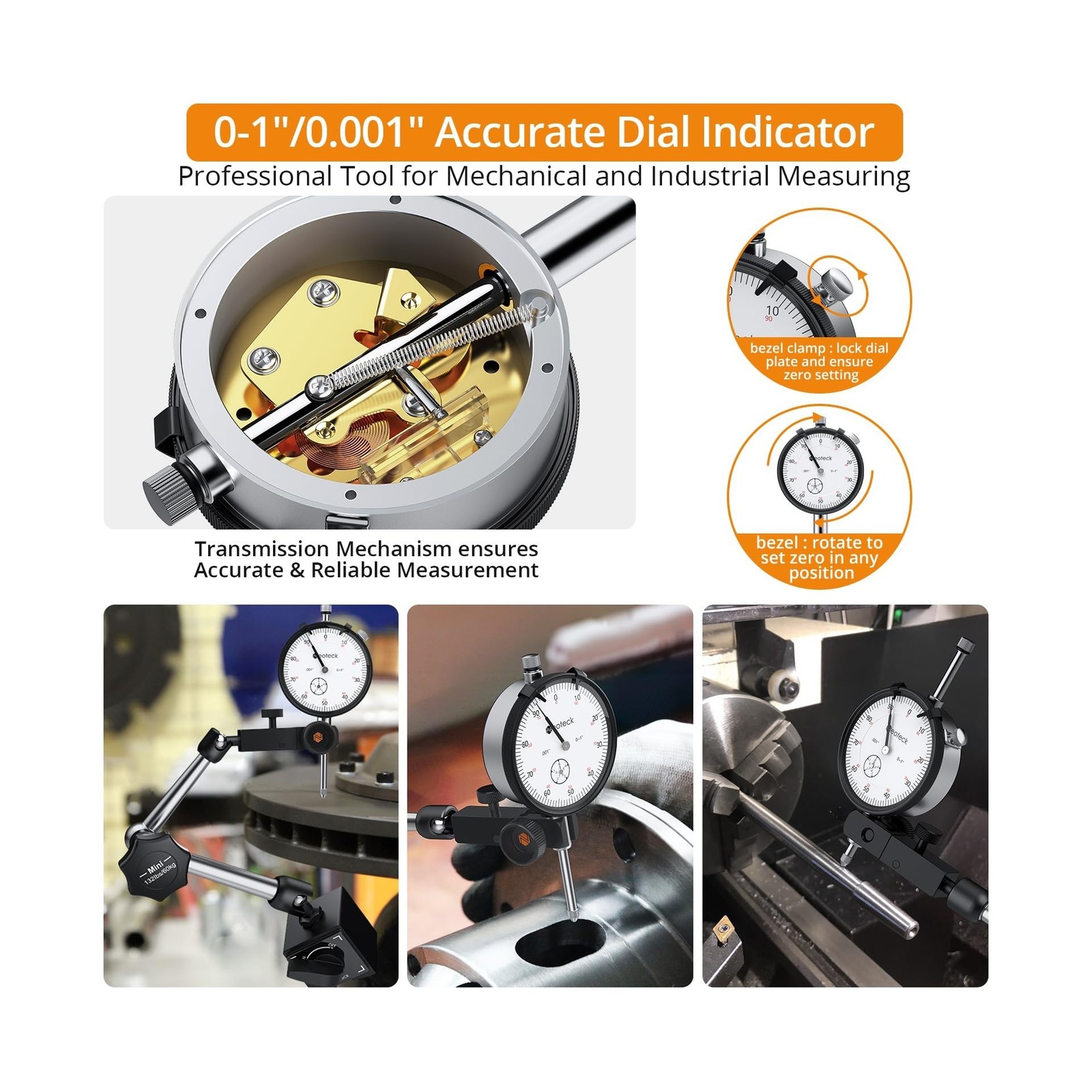 Neoteck Dial Indicator 0-1in/0.001in with 132lbs/60kg Magnetic Base,Imperial …