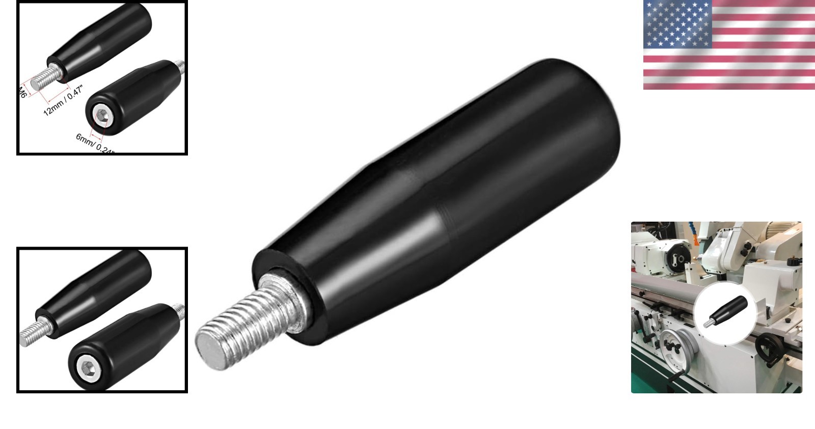 Durable M6 Revolving Handle for Milling, Lathe, and Grinding Machines – Black