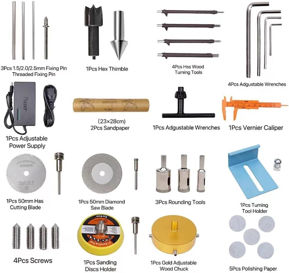 Compact and Powerful Mini Lathe for DIY Woodworking – 96W, 7-Speed Functionality