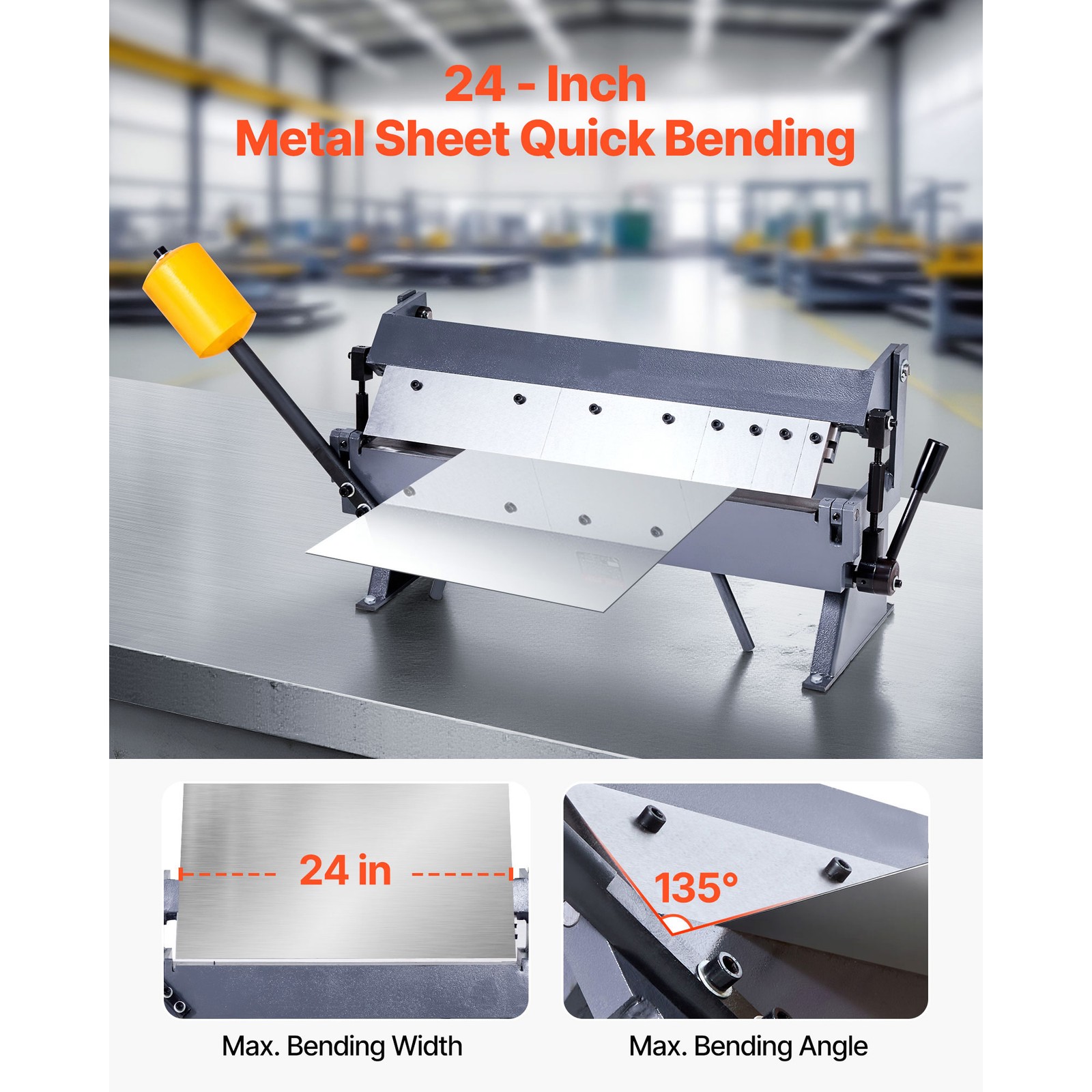 24 in Box and Pan Brake 0-135° 14 Ga Sheet Metal Bending Brake Bender 5 Fingers