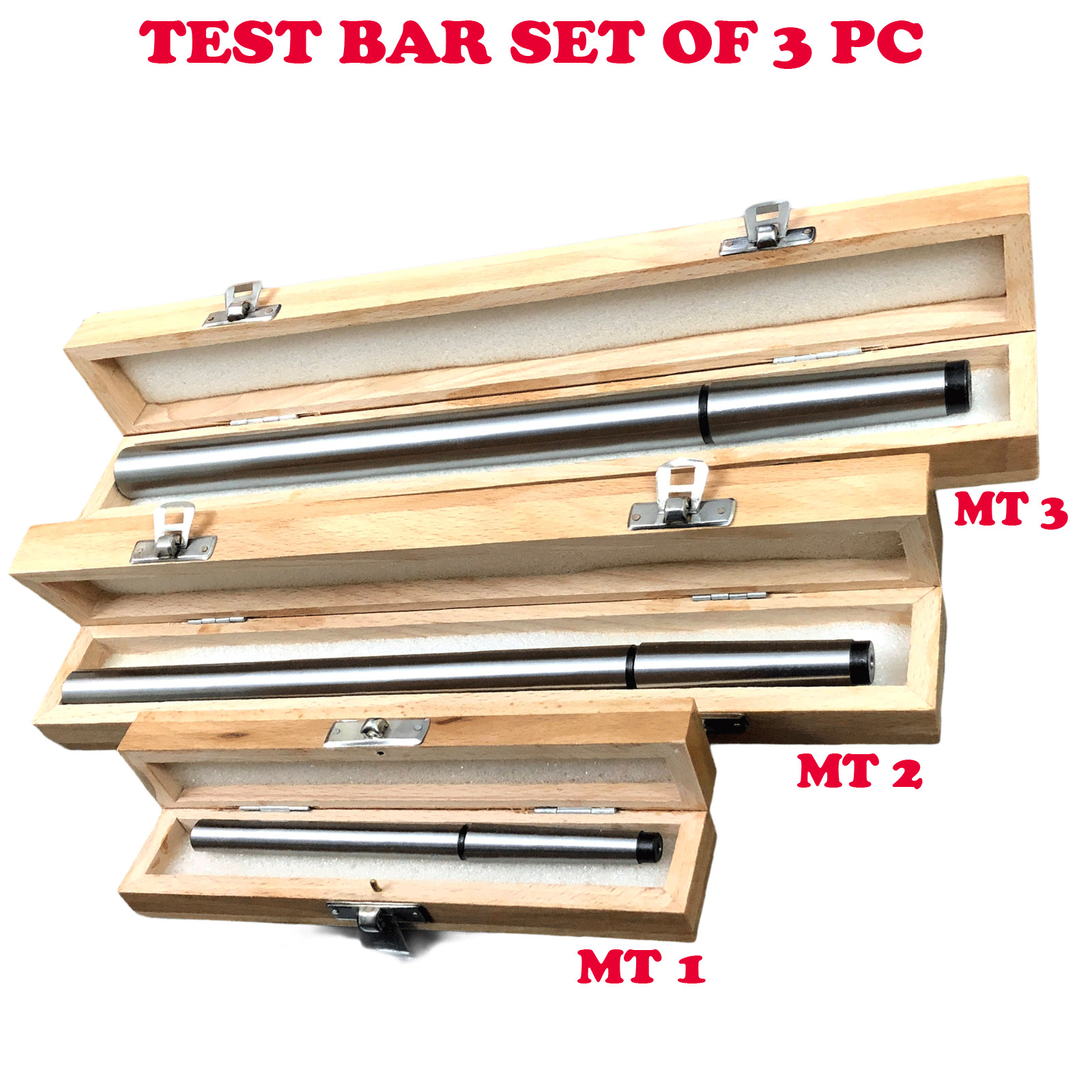 New Lathe Alignment Test Bar Shank Size -1MT, 2MT, 3MT Wooden Box
