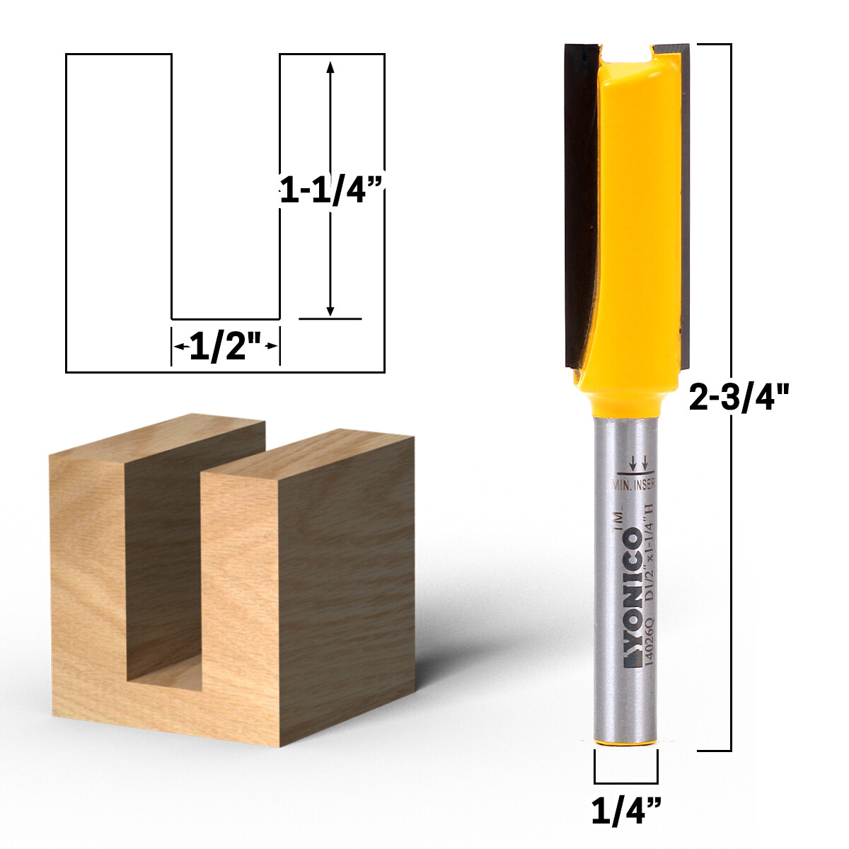 1/2″ Diameter X 1-1/4″ Height Straight Router Bit – 1/4″ Shank – Yonico 14026q