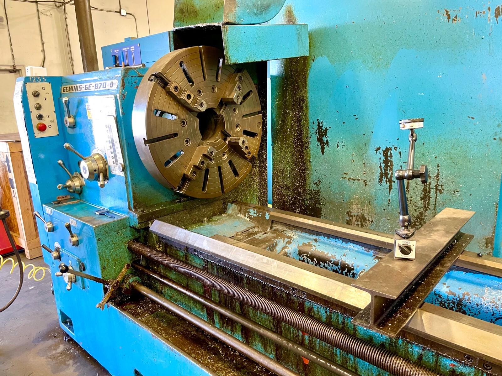 Geminis GE870 Gap Engine Lathe 38″ Swing by 160″ Btw Centers 6-1/4″ Thru Spindle
