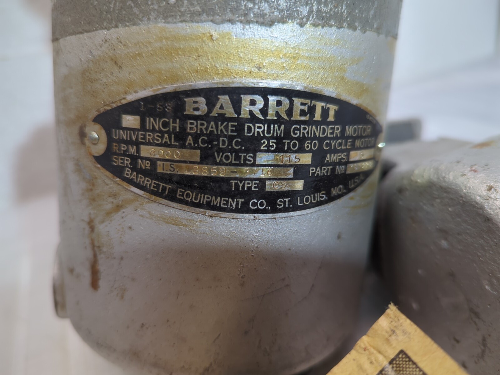 Barrett BRAKE DRUM GRINDER MOTOR B-45-1 CARBIDE WHEEL PART LOT AS IS
