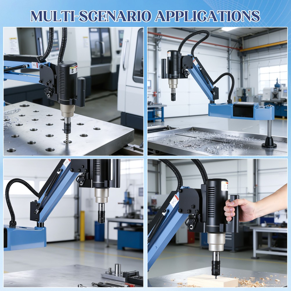 M3-M16 Universal Electric Tapping Machine 360° Flexible Arm 375rpm w/ 9 Collet