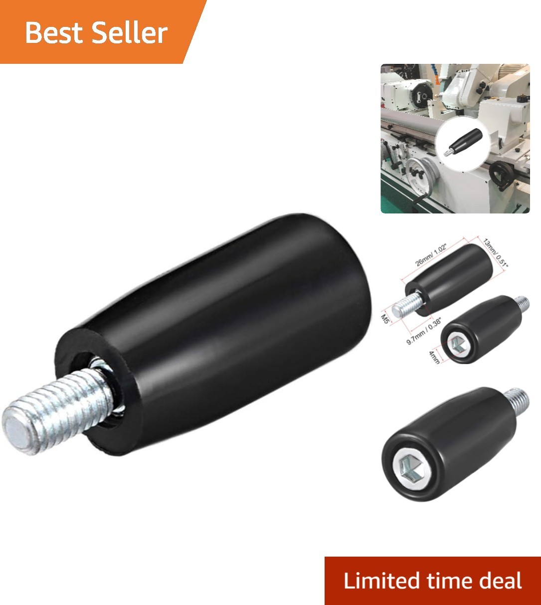 Durable Alloy Steel Revolving Handle M5 Stem for Milling & Lathe Machines