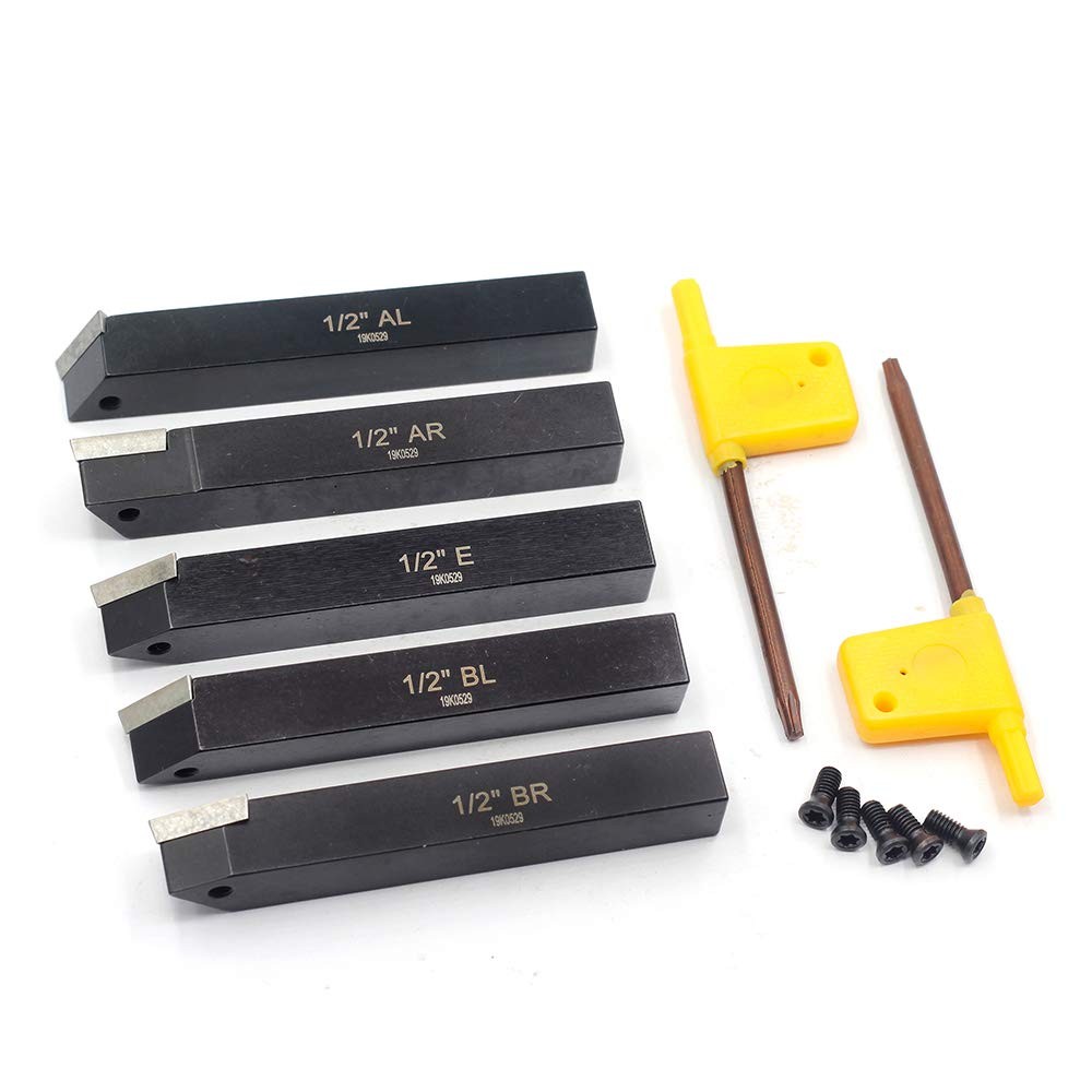 5 PCS 1/2 Inch Mini Lathe Indexable Carbide Turning Tool Holder Set TCMT