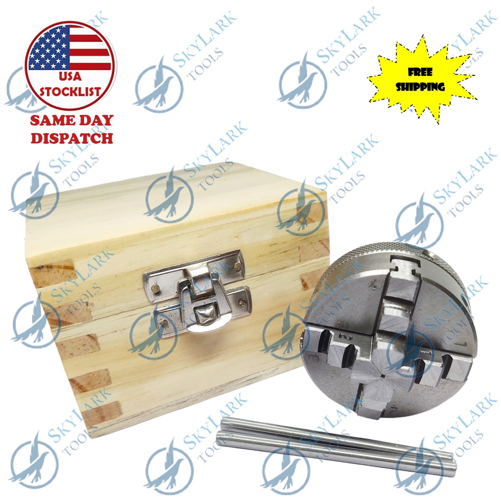 65 MM 4 Jaw Mini lathe Chuck Self Centering Dia M14 X 1 Wooden Box SKYLARK