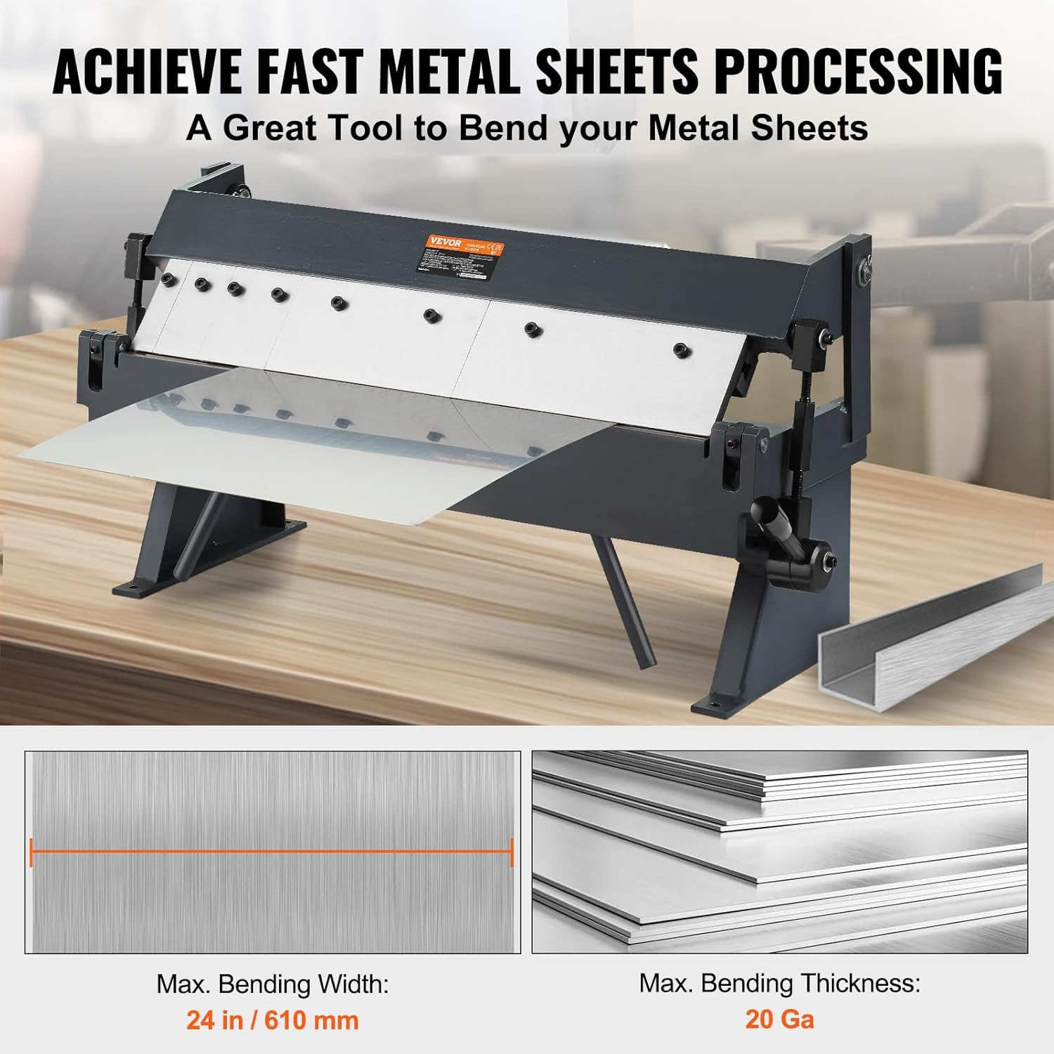Compact 24″ Box & Pan Brake for Precision Sheet Metal Bending, 0-135° Angle
