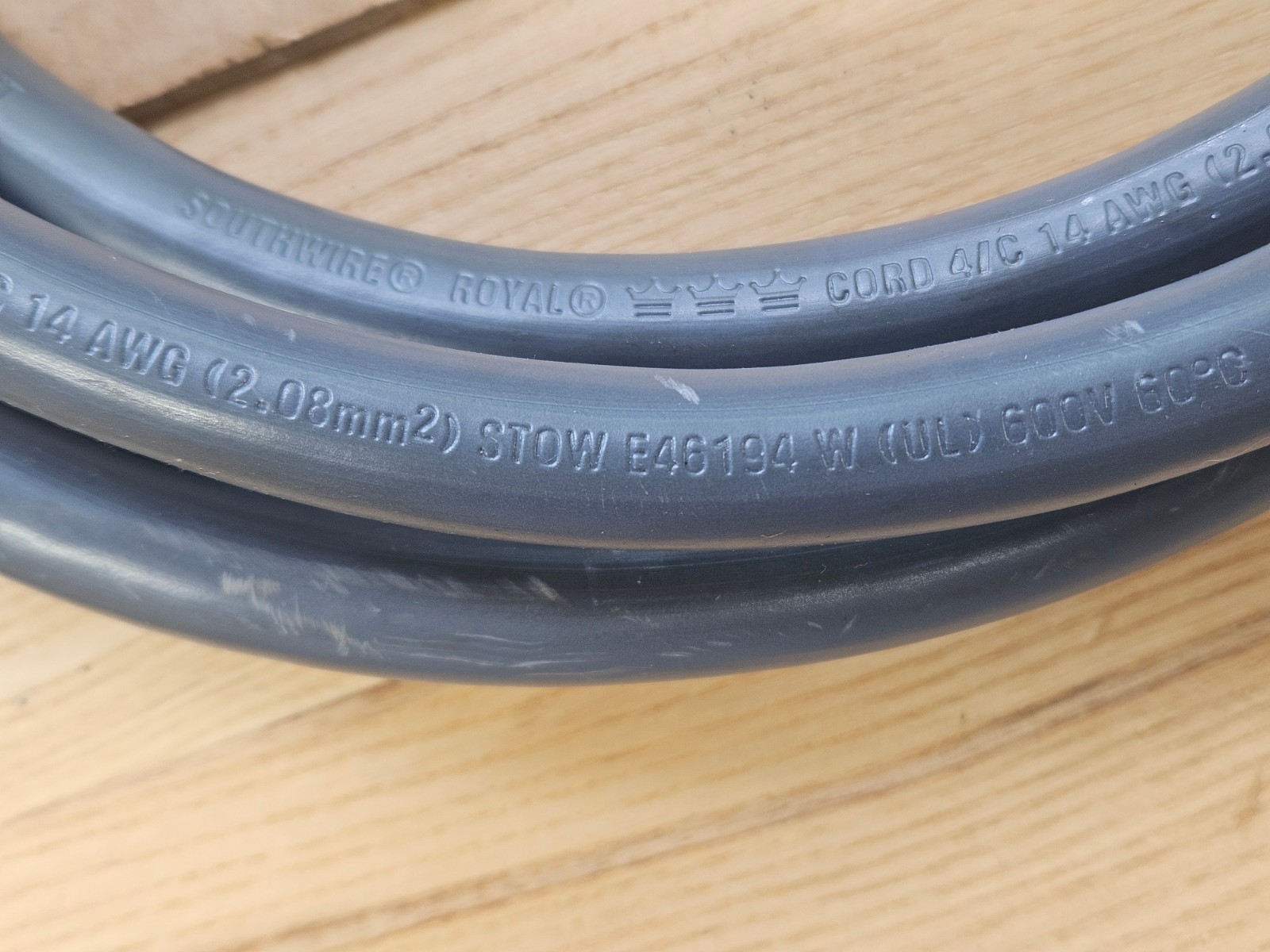 One Used Bridgeport Series I 9-foot Power Cord Southwire STOW 14AWG 4/C