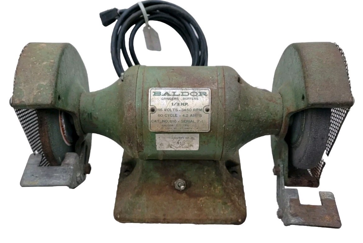 BALDOR Bench Grinder Model 610 1/3 H.P. 115 Volt 3450 RPM Tested Works