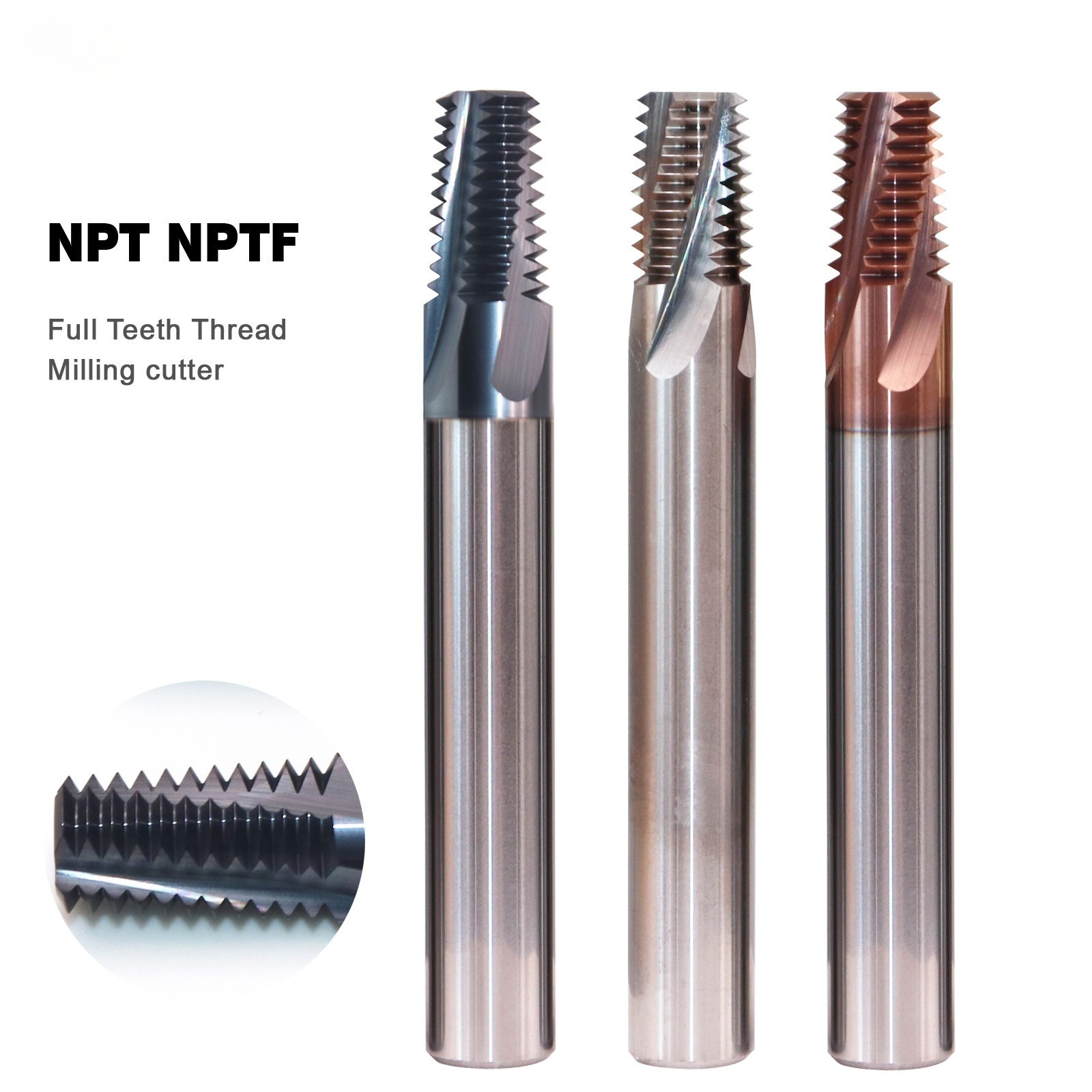HRC65 Carbide NPT Full Teeth Thread Milling Cutter tools Machining For Steel