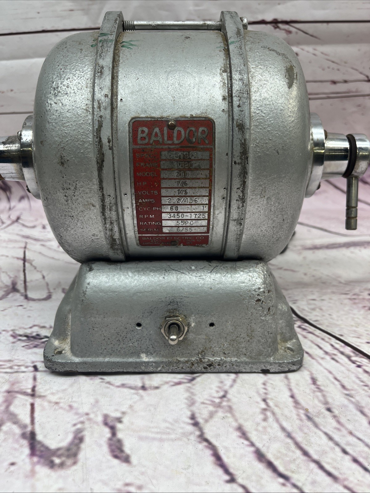 Vintage Baldor Bench Grinder Buffer Model 210, 1/6 HP, 2.2 Amps , 3450 RPM