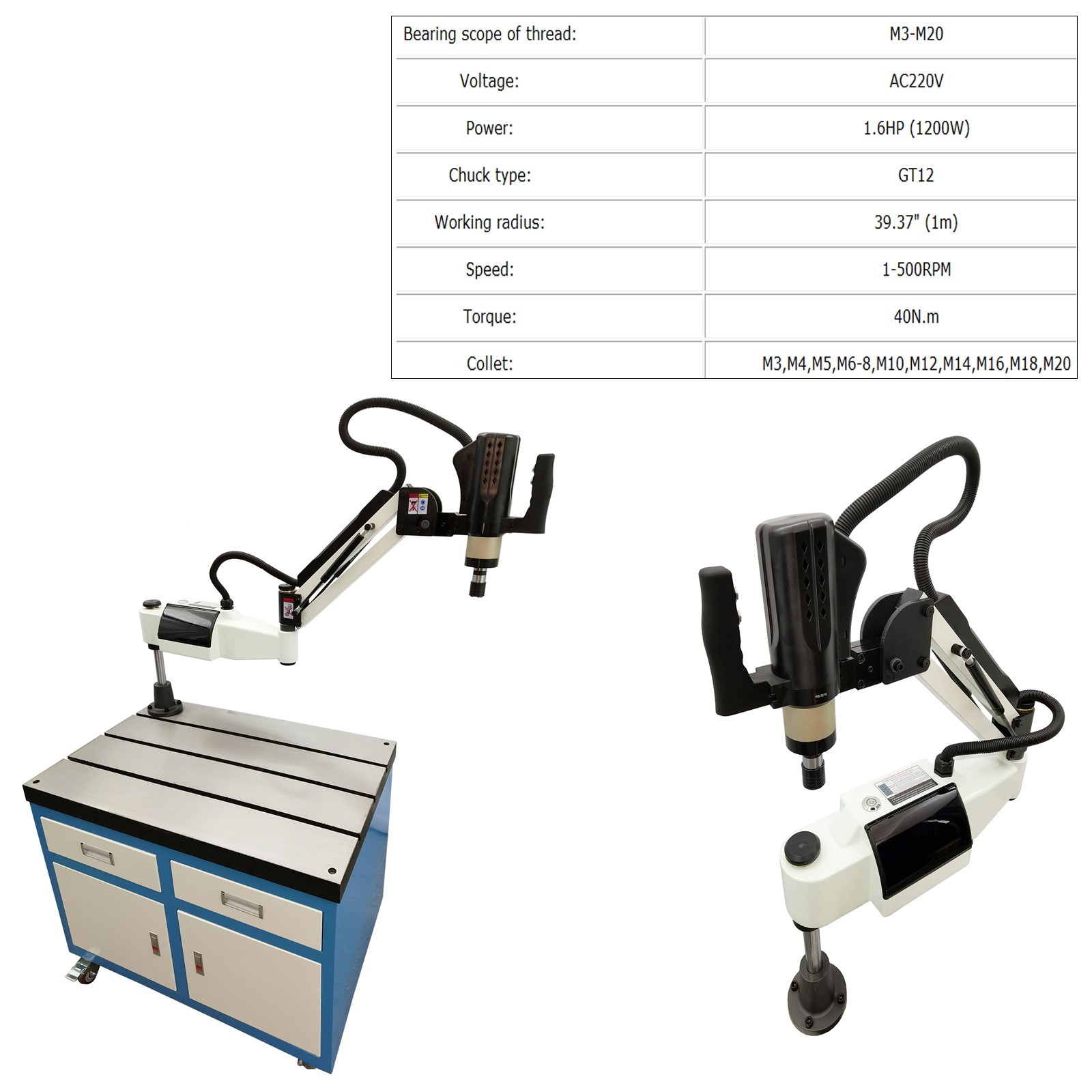 220V 1200W M3-M20 Universal Arm Touch Screen Electric Tapping Machine