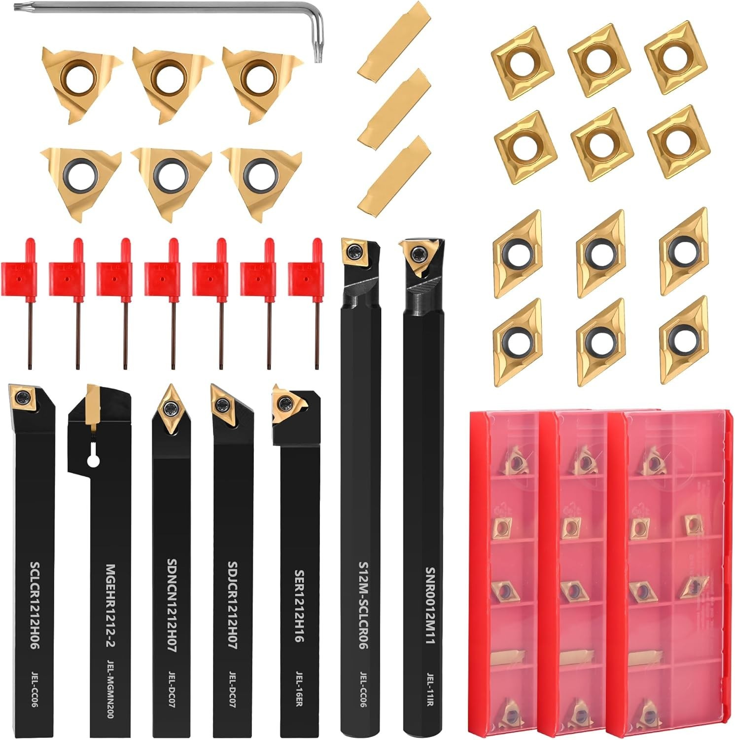 Versatile 28-Pcs Lathe Turning Tools Set – Includes 7 Shanks & Carbide Inserts
