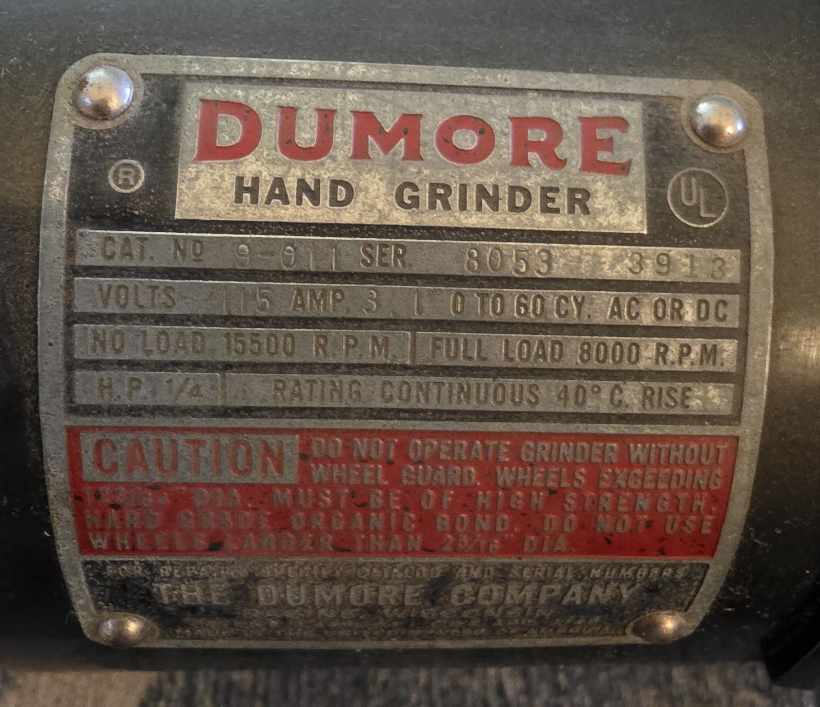 Vintage Dumore Hand Grinder 9-011 *1/4 hp* 15,500rpm