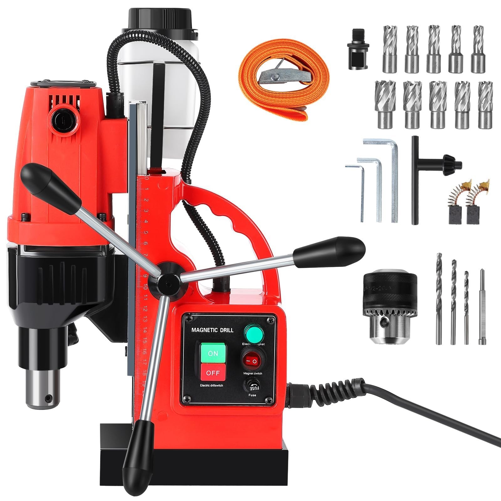 11 Piece Drill Bit Set 810RPM Magnetic Drill Press 1.6″ Max Drilling Diameter